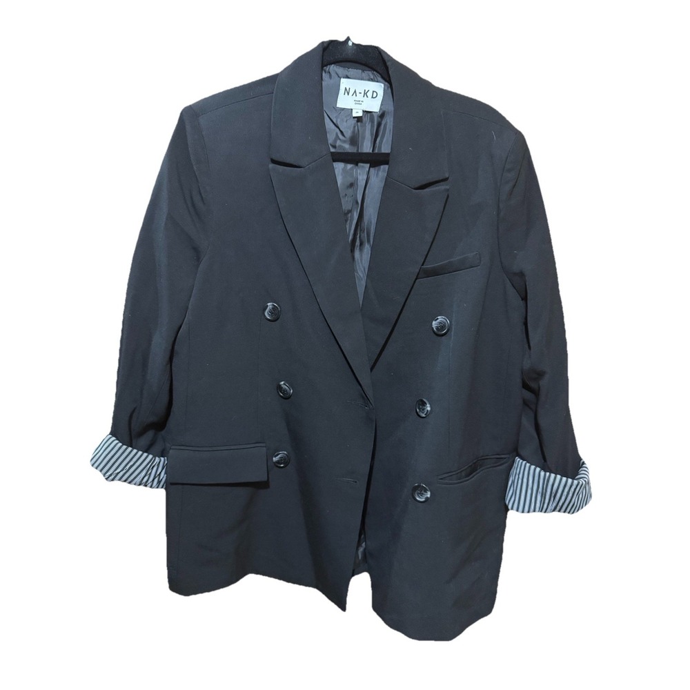 NA-KD Oversized Black Double Breasted Blazer Rolled Cuff Womens US 6 EU 36 EUC
